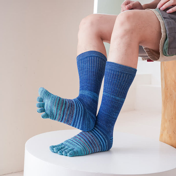 Chaussettes mi-mollet confortables à cinq doigts pour hommes, à rayures colorées