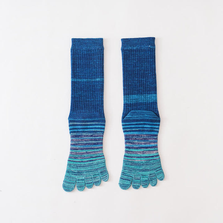 Chaussettes mi-mollet confortables à cinq doigts pour hommes, à rayures colorées