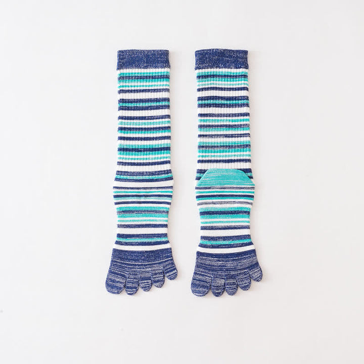 Chaussettes mi-mollet confortables à cinq doigts pour hommes, à rayures colorées