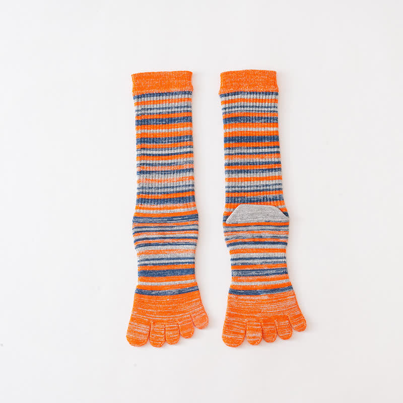 Chaussettes mi-mollet confortables à cinq doigts pour hommes, à rayures colorées