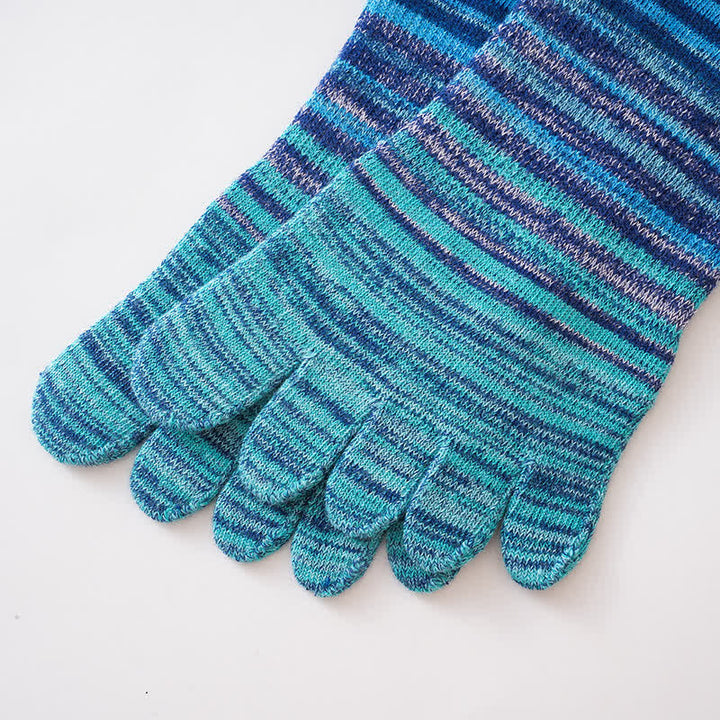 Chaussettes mi-mollet confortables à cinq doigts pour hommes, à rayures colorées