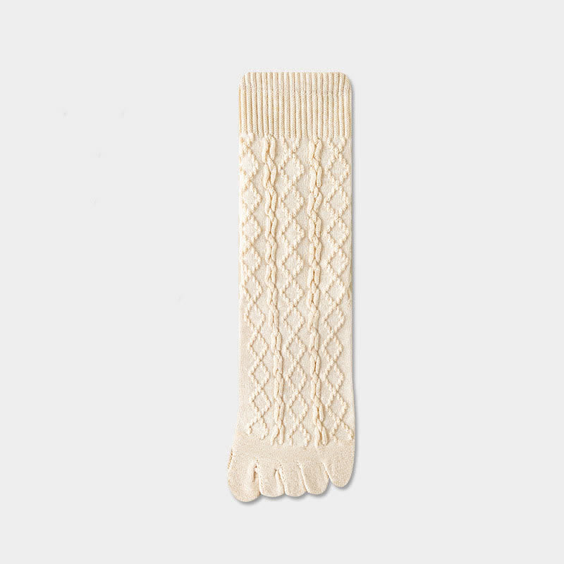 Chaussettes mi-mollet en laine à cinq orteils et à grain torsadé pour femme
