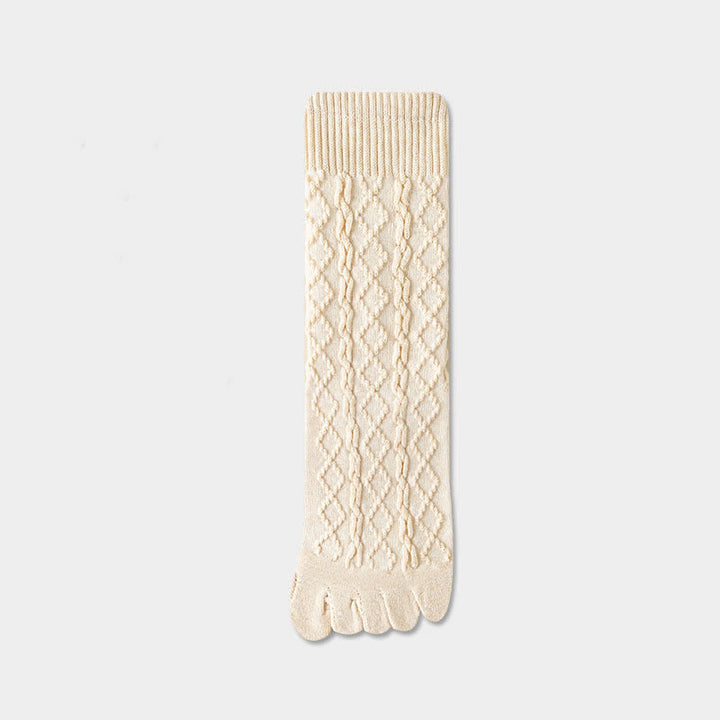 Chaussettes mi-mollet en laine à cinq orteils et à grain torsadé pour femme