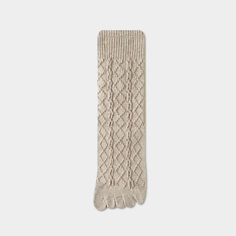 Chaussettes mi-mollet en laine à cinq orteils et à grain torsadé pour femme