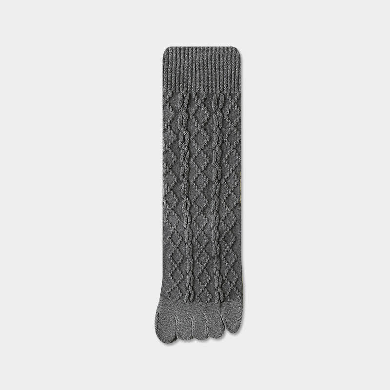 Chaussettes mi-mollet en laine à cinq orteils et à grain torsadé pour femme