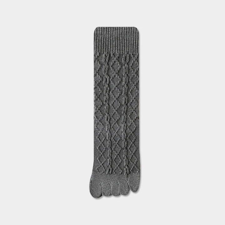 Chaussettes mi-mollet en laine à cinq orteils et à grain torsadé pour femme