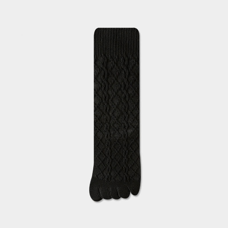 Chaussettes mi-mollet en laine à cinq orteils et à grain torsadé pour femme