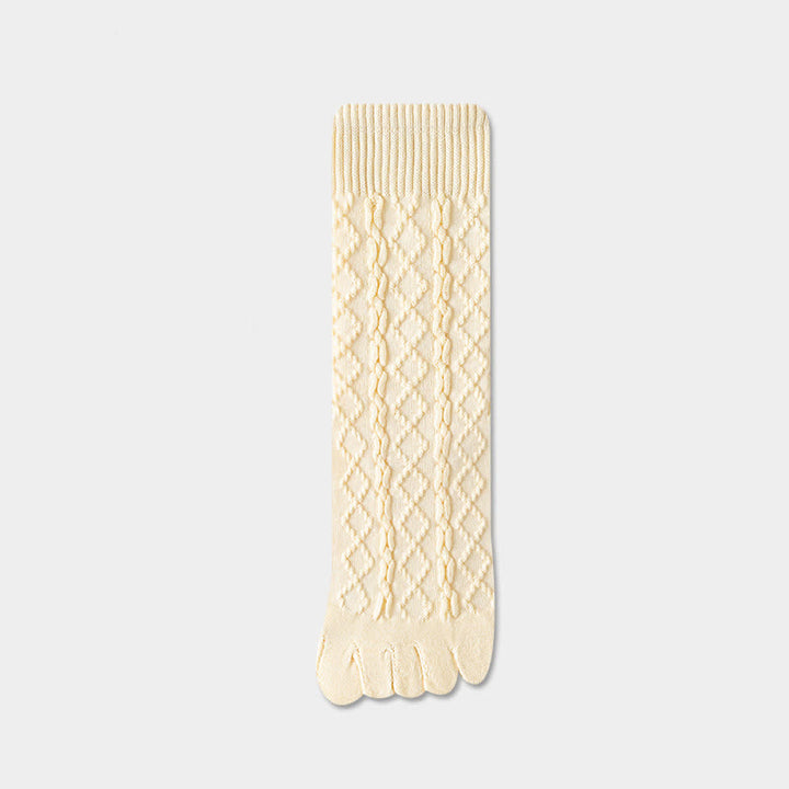 Chaussettes mi-mollet en laine à cinq orteils et à grain torsadé pour femme