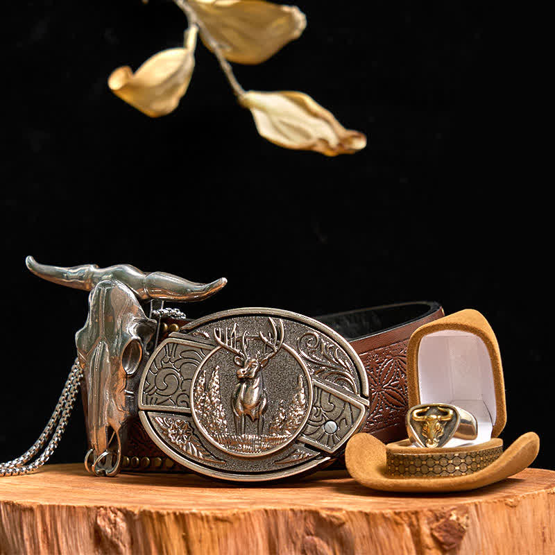 Ensemble de boucles de ceinture, couteau caché, pendentif taureau à longues cornes, cerf, DIY