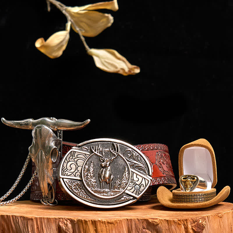 Ensemble de boucles de ceinture, couteau caché, pendentif taureau à longues cornes, cerf, DIY