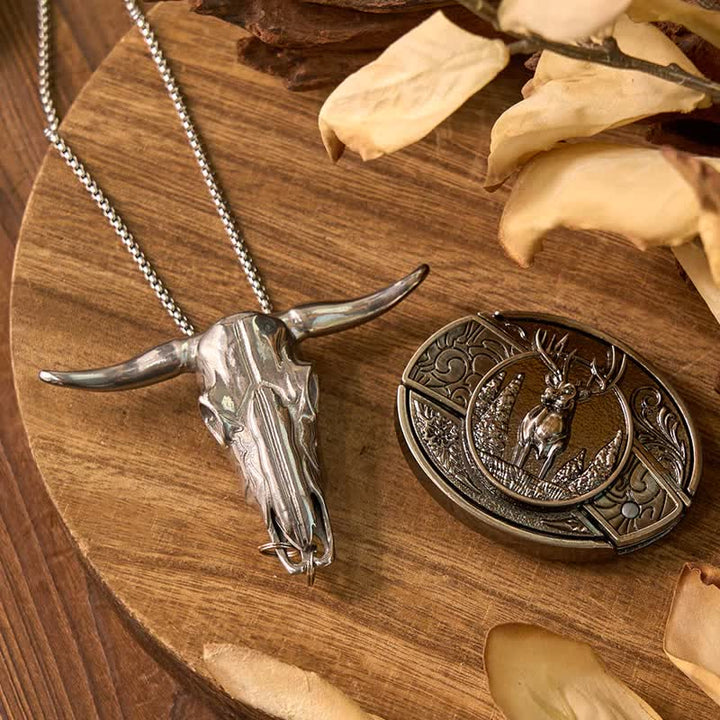 Ensemble de boucles de ceinture, couteau caché, pendentif taureau à longues cornes, cerf, DIY