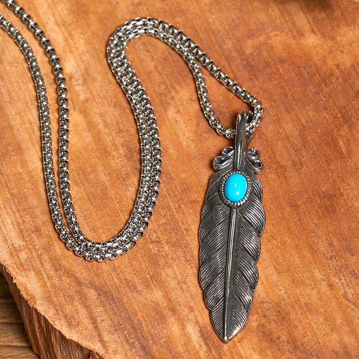 Ensemble collier et bague avec couteau caché à aile d'ange, boucle de ceinture et pendentif en forme de plume turquoise - image 6