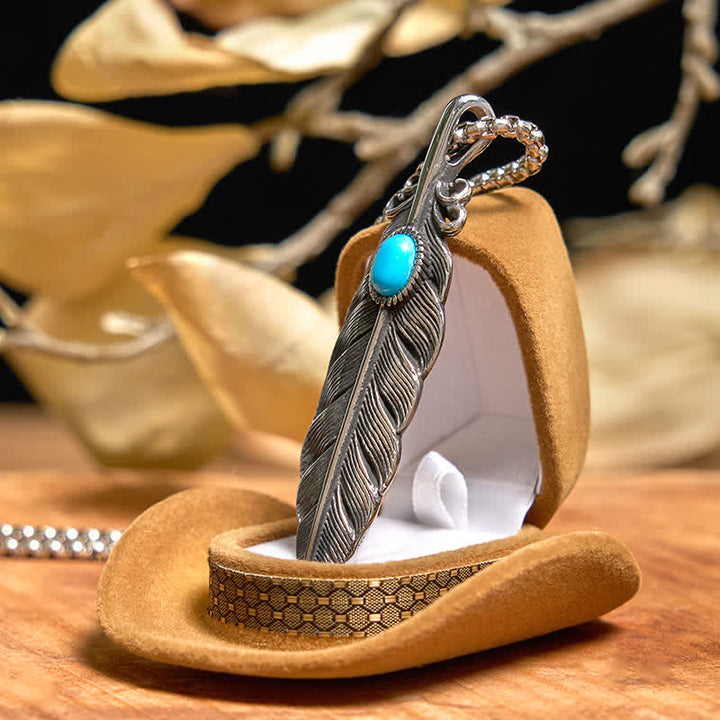 Ensemble collier et bague avec couteau caché à aile d'ange, boucle de ceinture et pendentif en forme de plume turquoise - image 4
