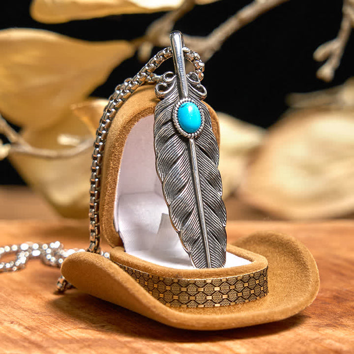 Ensemble collier et bague avec couteau caché à aile d'ange, boucle de ceinture et pendentif en forme de plume turquoise - image 5