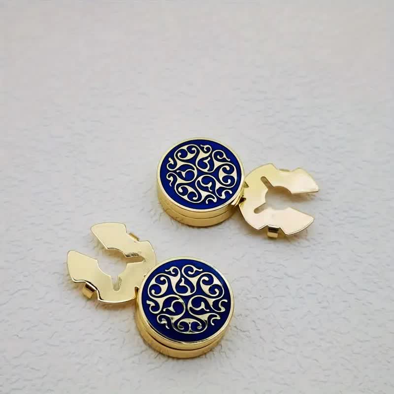 Lot de 1 paire de couvre-boutons à pression pour hommes, motif floral bleu - Or - image 5