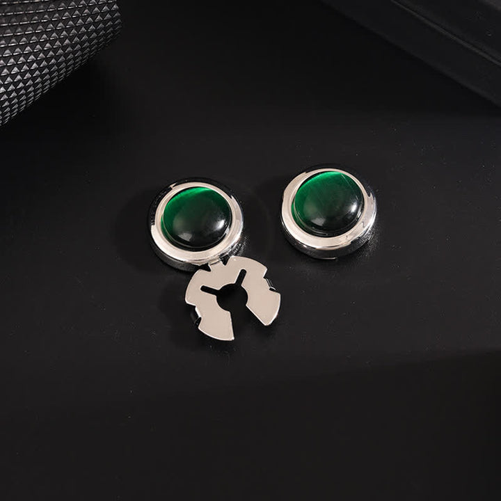 Ensemble de boutons de manchette à pression pour homme, 1 paire, avec pierre œil de chat - Vert et Argent - image 10
