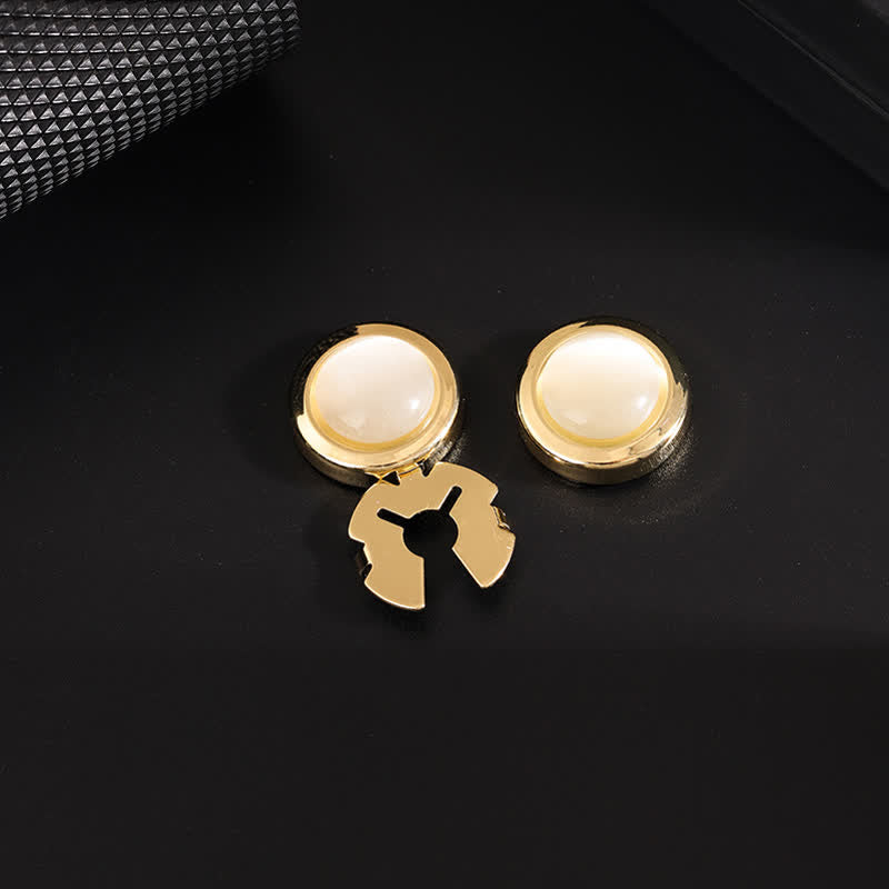 Ensemble de boutons de manchette à pression pour homme, 1 paire, avec pierre œil de chat - Blanc et Or - image 5