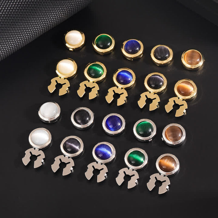 Ensemble de boutons de manchette à pression pour homme, 1 paire, avec pierre œil de chat