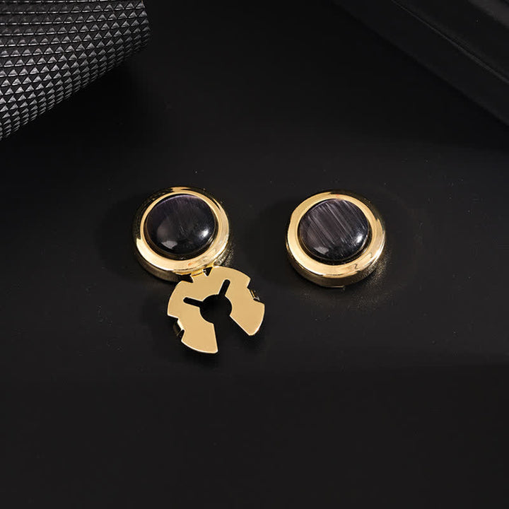 Ensemble de boutons de manchette à pression pour homme, 1 paire, avec pierre œil de chat