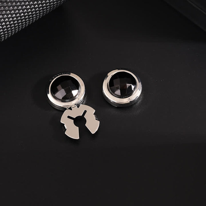 Lot de 1 paire de boutons de manchette à clipser en cristal brillant pour homme - Noir et argent - image 7