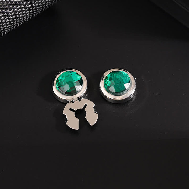 Lot de 1 paire de boutons de manchette à clipser en cristal brillant pour homme - Vert et Argent - image 3