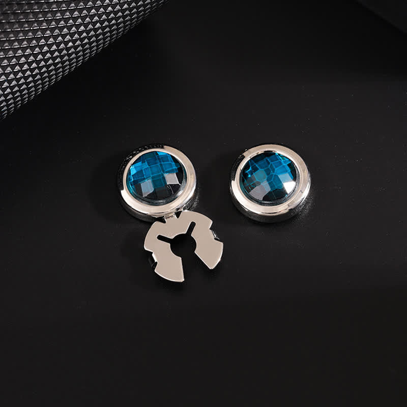 Lot de 1 paire de boutons de manchette à clipser en cristal brillant pour homme - Bleu et argent - image 5
