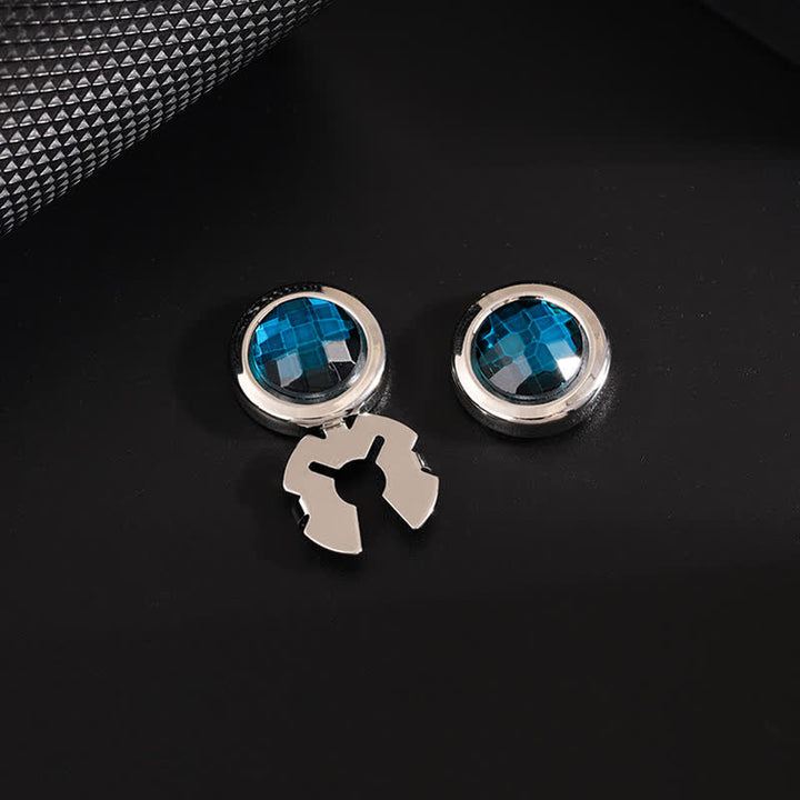 Lot de 1 paire de boutons de manchette à clipser en cristal brillant pour homme - Bleu et argent - image 5