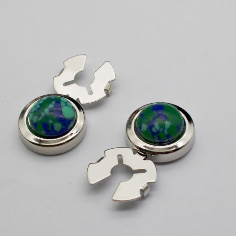 Boutons de manchette pour homme, 1 paire, style baroque, en résine, à pression - Vert marine et argent - image 5