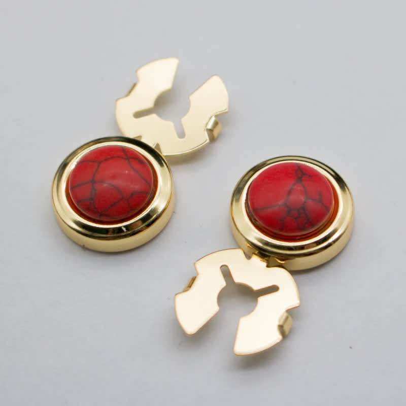 Boutons de manchette pour homme, 1 paire, style baroque, en résine, à pression - Rouge et or - image 4