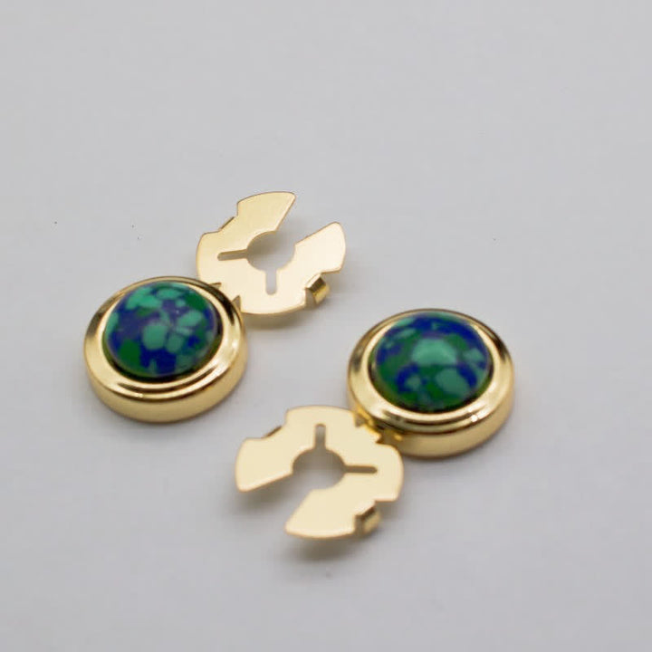 Boutons de manchette pour homme, 1 paire, style baroque, en résine, à pression - Bleu marine, vert et or - image 6
