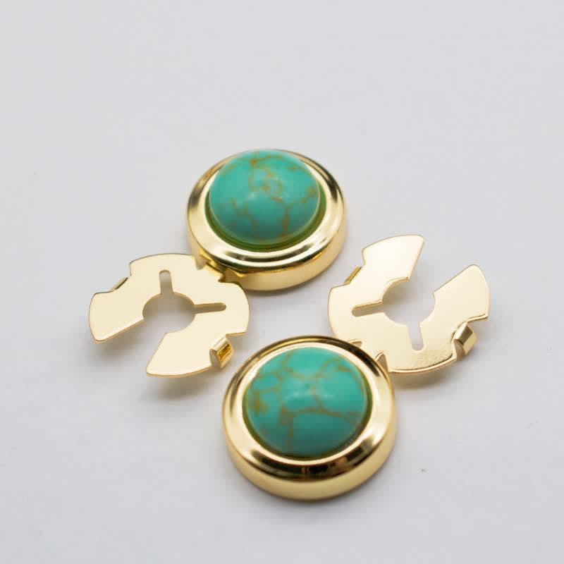 Boutons de manchette pour homme, 1 paire, style baroque, en résine, à pression - Turquoise et or - image 2