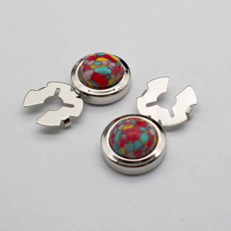 Boutons de manchette pour homme, 1 paire, style baroque, en résine, à pression - Turquoise rouge et argent - image 7