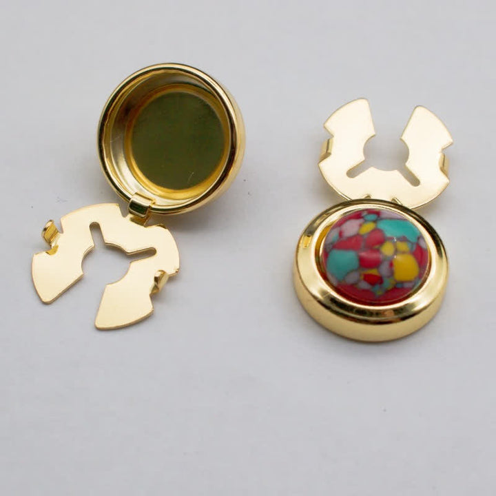 Boutons de manchette pour homme, 1 paire, style baroque, en résine, à pression - Turquoise rouge et or - image 8
