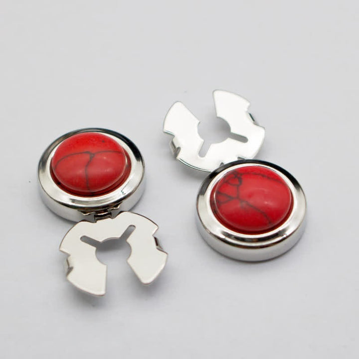 Boutons de manchette pour homme, 1 paire, style baroque, en résine, à pression - Rouge et argent - image 3