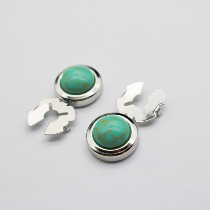 Boutons de manchette pour homme, 1 paire, style baroque, en résine, à pression - Turquoise et argent - image 1