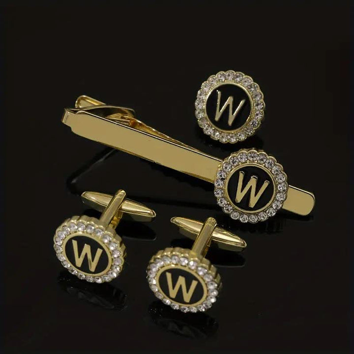 Lot de 3 boutons de manchette et pince à cravate en or avec 26 lettres majuscules pour homme - W - image 22
