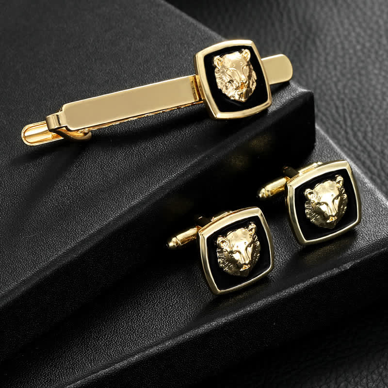 Lot de 2 boutons de manchette à pince à cravate en forme de tigre noir et doré pour homme - Or et noir - image 0