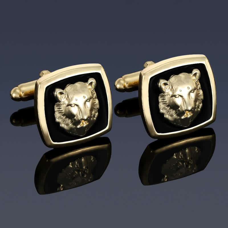 Lot de 2 boutons de manchette à pince à cravate en forme de tigre noir et doré pour homme