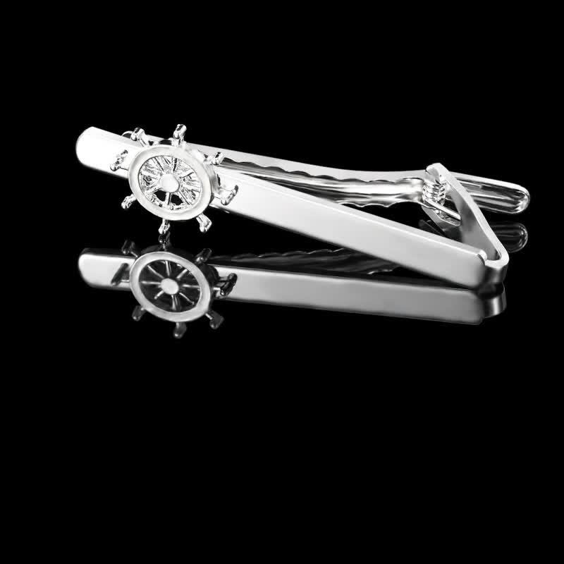 Lot de 2 boutons de manchette à pince à cravate en forme d'ancre de bateau pour homme en argent