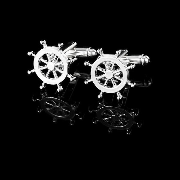 Lot de 2 boutons de manchette à pince à cravate en forme d'ancre de bateau pour homme en argent - image 2