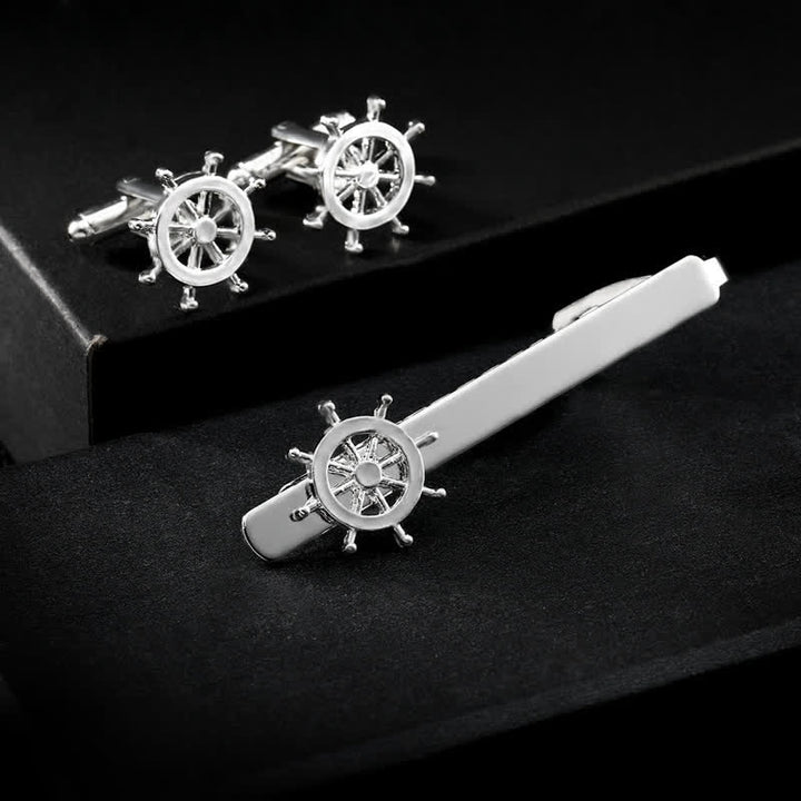 Lot de 2 boutons de manchette à pince à cravate en forme d'ancre de bateau pour homme en argent