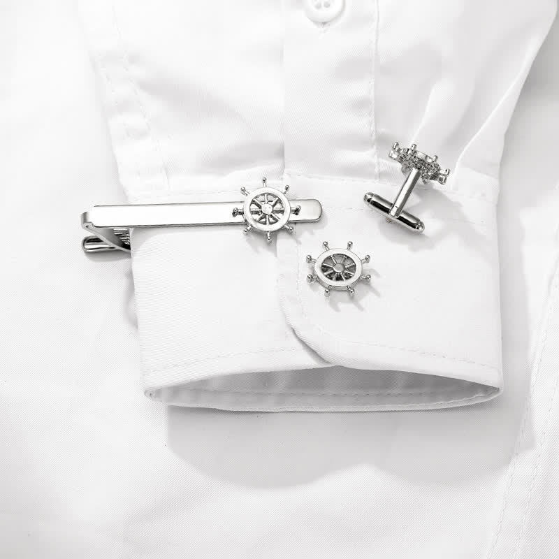 Lot de 2 boutons de manchette à pince à cravate en forme d'ancre de bateau pour homme en argent - image 1