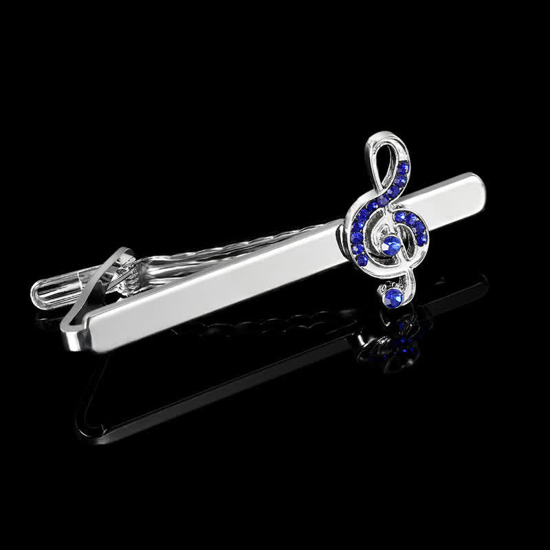 Lot de 2 boutons de manchette à pince à cravate en argent pour homme avec note de musique