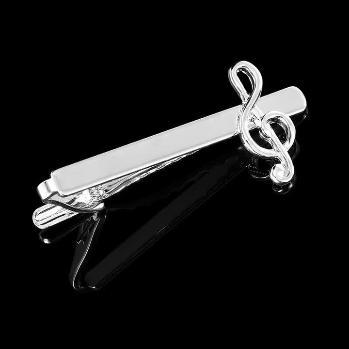 Lot de 2 boutons de manchette à pince à cravate en argent pour homme avec note de musique