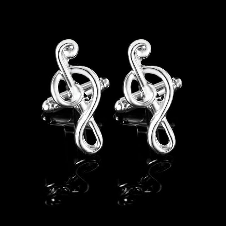 Lot de 2 boutons de manchette à pince à cravate en argent pour homme avec note de musique
