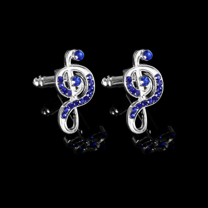 Lot de 2 boutons de manchette à pince à cravate en argent pour homme avec note de musique