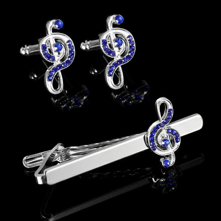 Lot de 2 boutons de manchette à pince à cravate en argent pour homme avec note de musique