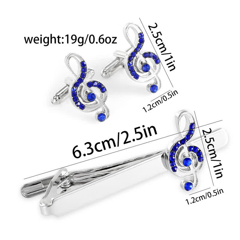 Lot de 2 boutons de manchette à pince à cravate en argent pour homme avec note de musique