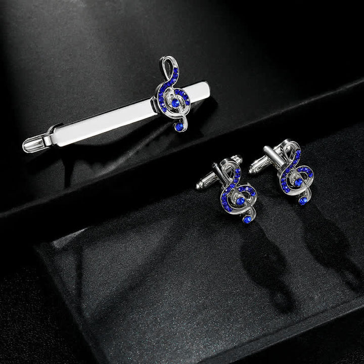 Lot de 2 boutons de manchette à pince à cravate en argent pour homme avec note de musique