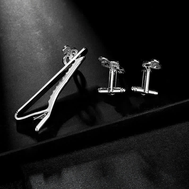 Lot de 2 boutons de manchette à pince à cravate en argent pour homme avec note de musique